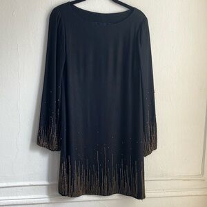 Elegant Charcoal Gray Gold Beaded Women's Dress